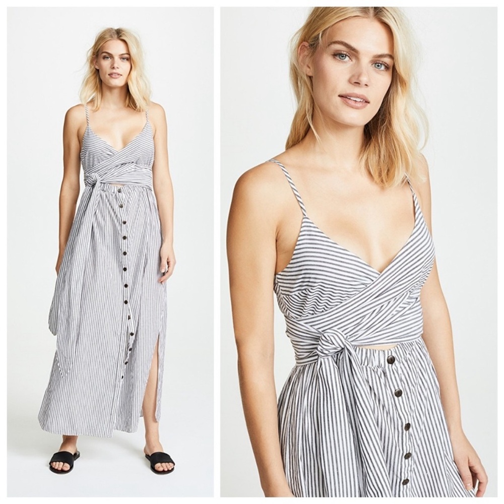 Mara Hoffman Navy and White Striped Maxi Dress